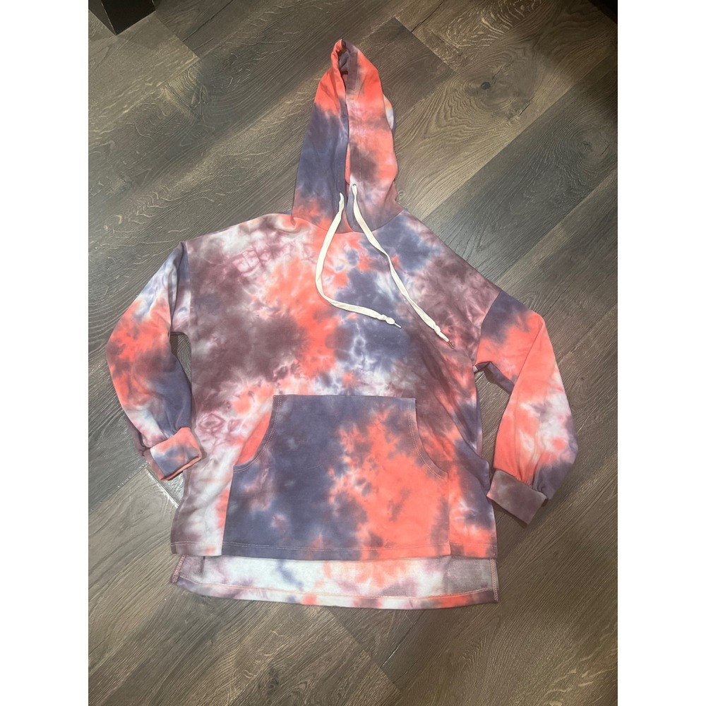 White Birch Tie Dye Hoodie Sweatshirt Coral Purple Gray Size S Oversized